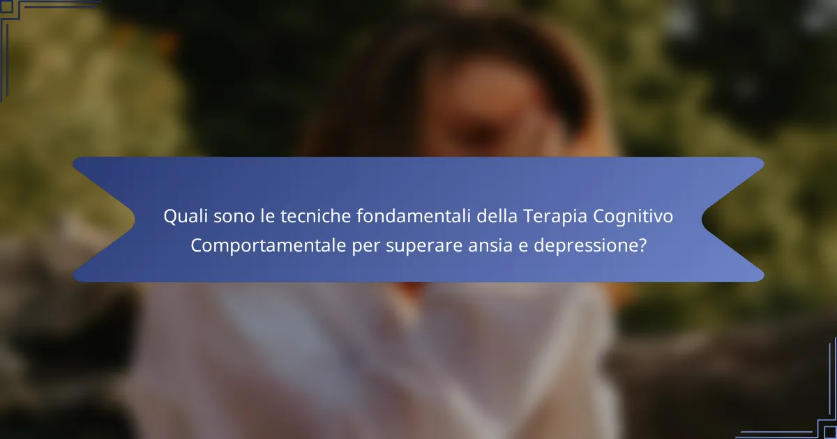 Quali sono le tecniche fondamentali della Terapia Cognitivo Comportamentale per superare ansia e depressione?